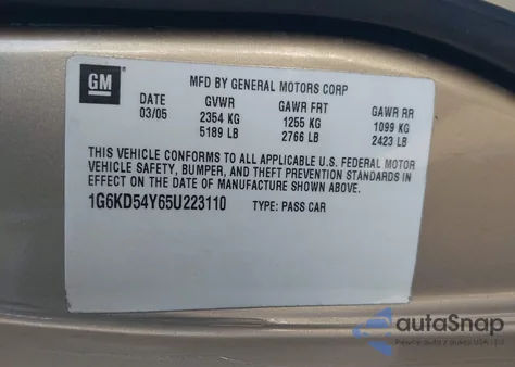 2005 Cadillac Deville Standard from USA, damaged, VIN 1G6KD54Y65U223110